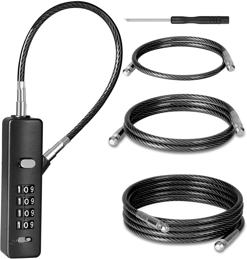 DELSWIN Cable Locks with Combination, 4-Digit Gate Lock with 3 Steel Ropes (9'' /23.6'' /47.2''), Security Cable Lock for Luggage,Helmet,Gym Locker,Cabinet,Gate,Scooter,Bike(Black) - Image 1